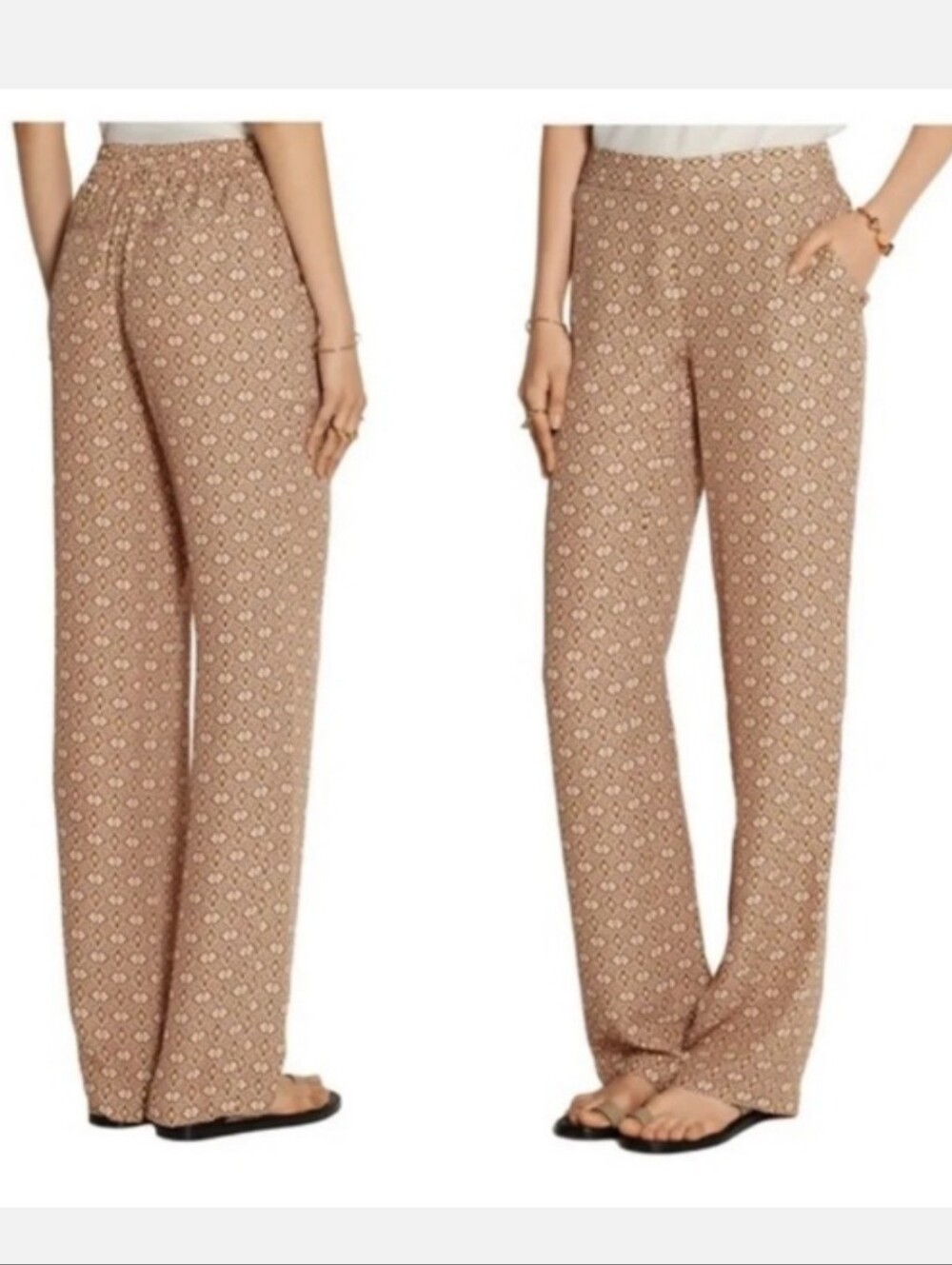 Theory Printed Silk Pull On Flowy Pants
